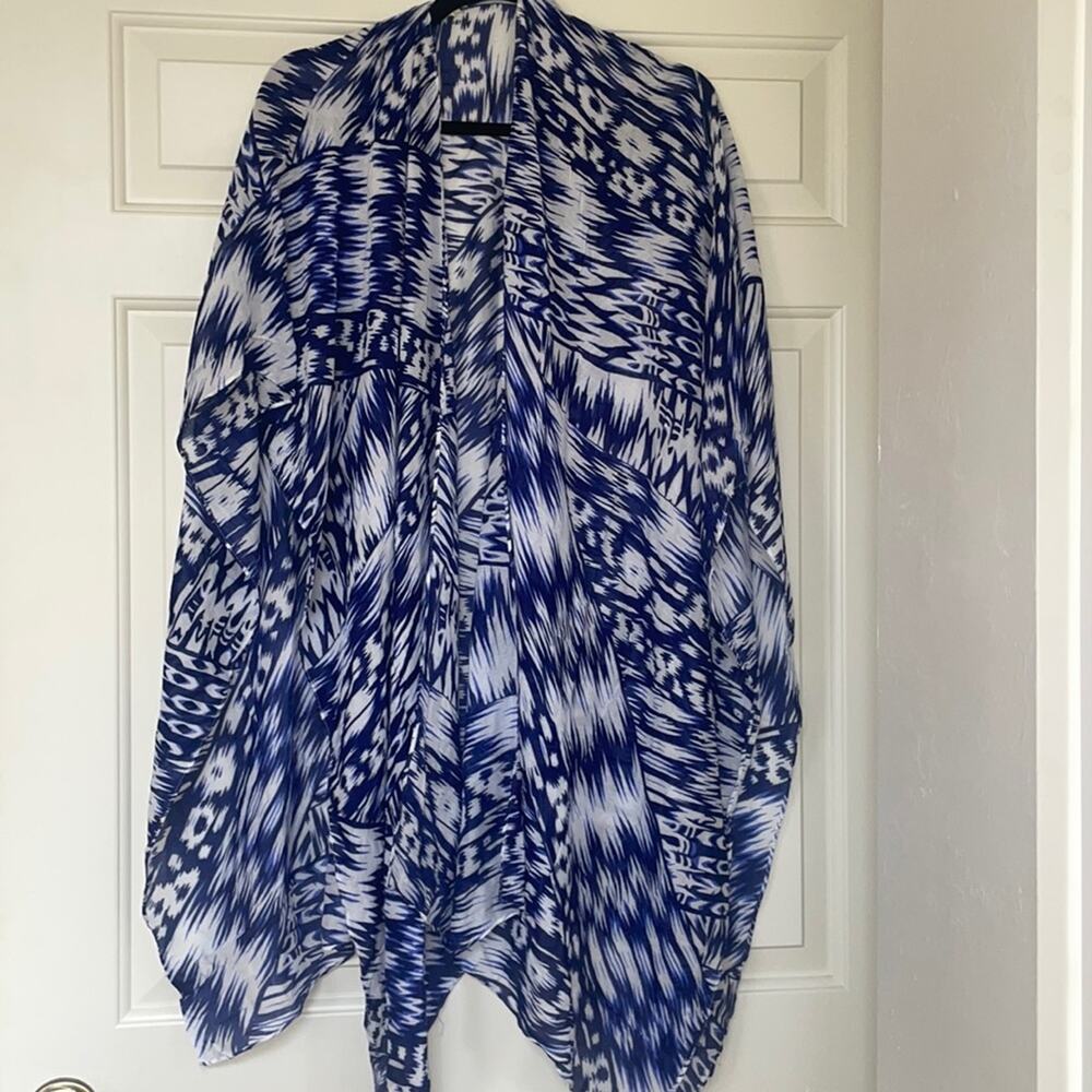 MICHAEL STARS Ruana Multi-Way Convertible Wrap One Size OS Blue - Picture 3 of 7